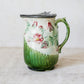 Antique Green & Pink Floral Majolica Jug with Pewter Lid