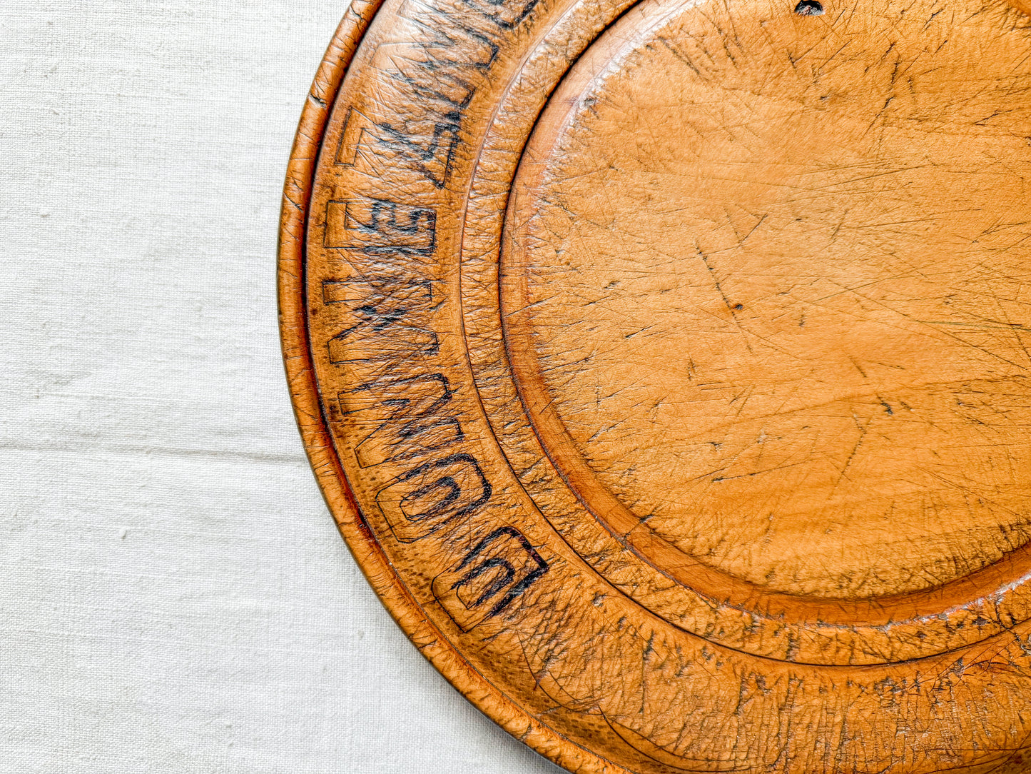 Midcentury French "Donnez Nous Notre Pain Quotidien" Carved Bread Board