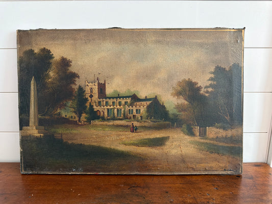 Oil painting on canvas of castle, late 19th century