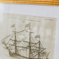 18th Century Copper Plate Engraving Ship of War | Contemporary Textured Gilt Frame