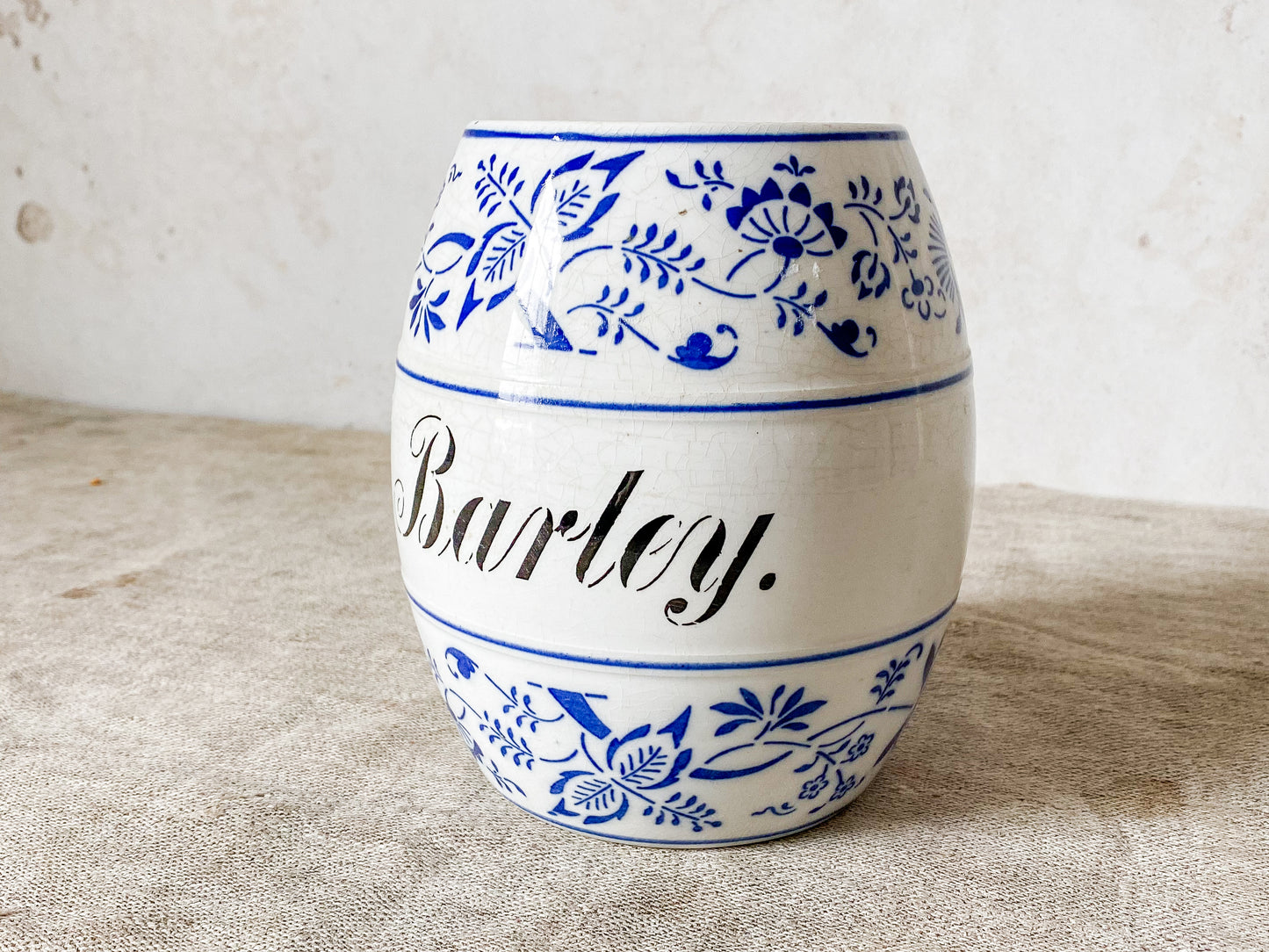 German Blue Onion Ceramic Barley Canister, c1900