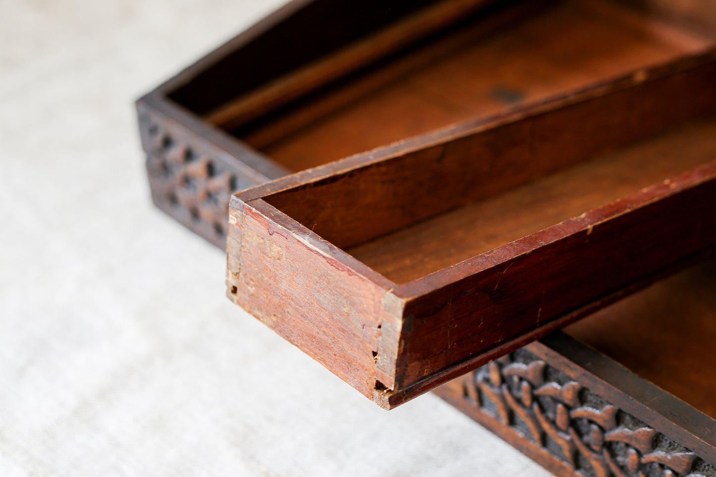 1892 Carved Wood Sloped Desk Box with "JM" Initials
