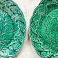 Set of 2 Antique Cabbage Leaf on Basket Greenware Majolica Plates