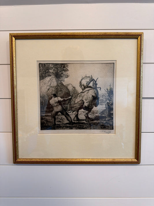 "The Colt" signed etching by Charles Frederick Tunnicliffe, c1927
