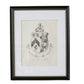 Framed family crest on a textured wall