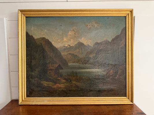 Framed late 19th century oil painting mountain landscape by Wilhelm Erhardt (1815-1890)