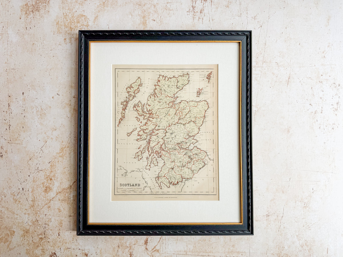 Antique 19th-Century Map of Scotland – W. & R. Chambers in Custom Black and Gold Frame