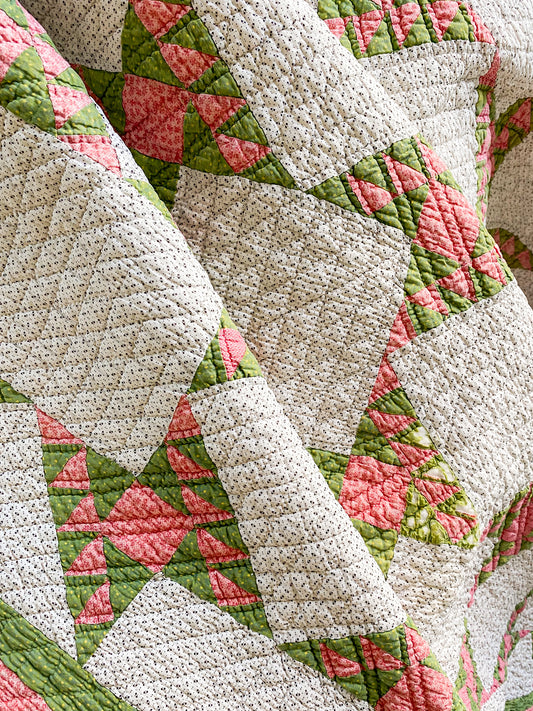 Antique Pink and Green Sawtooth Variation Quilt, c1870