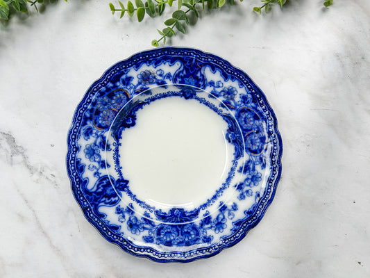 Antique Flow Blue 9” Soup Bowl- Seville New Wharf Pottery, c1890
