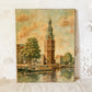 Antique Dutch Oil Painting of Montelbaanstoren Tower, Amsterdam