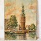 Antique Dutch Oil Painting of Montelbaanstoren Tower, Amsterdam