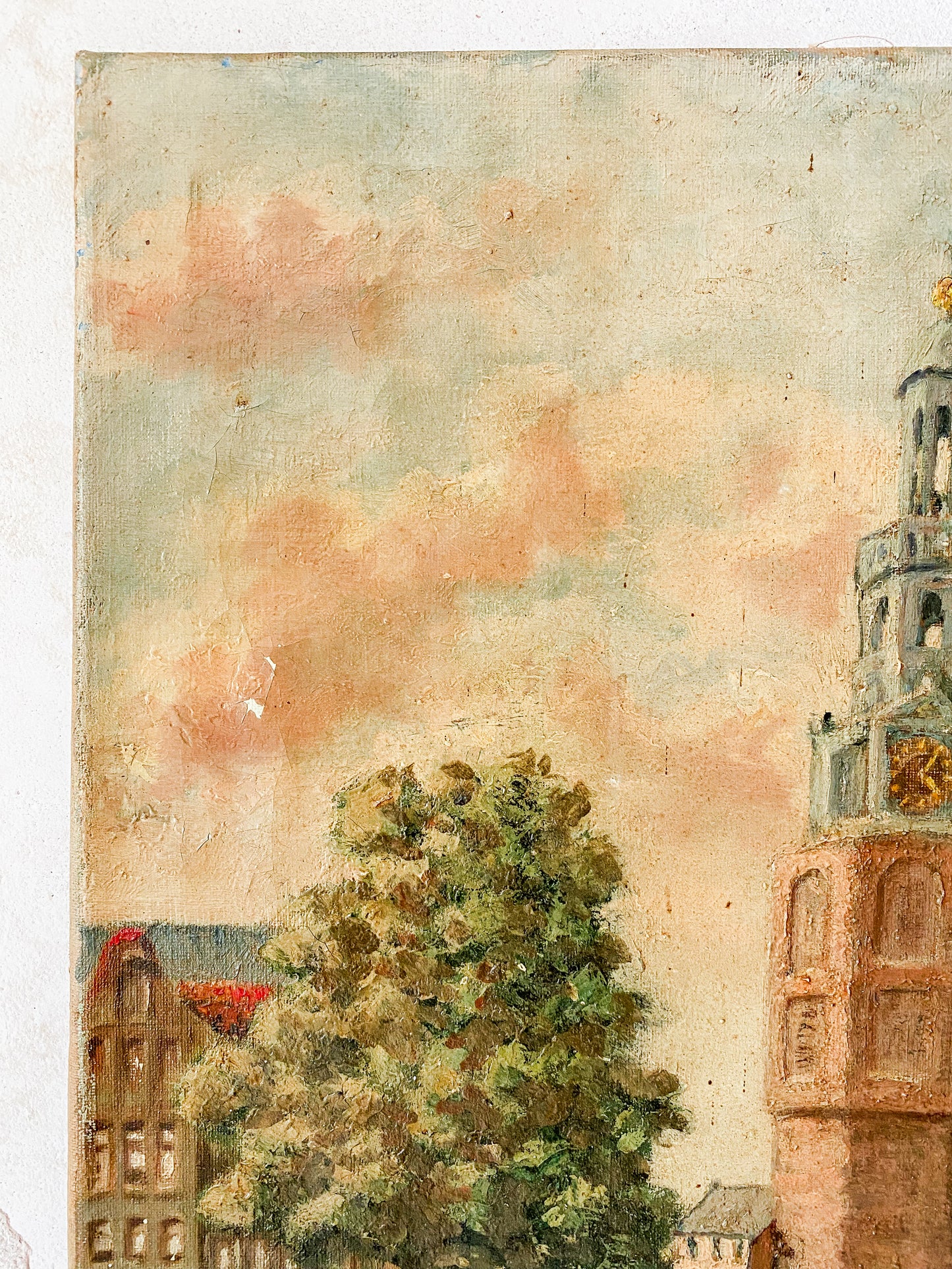 Antique Dutch Oil Painting of Montelbaanstoren Tower, Amsterdam