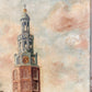 Antique Dutch Oil Painting of Montelbaanstoren Tower, Amsterdam