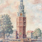 Antique Dutch Oil Painting of Montelbaanstoren Tower, Amsterdam