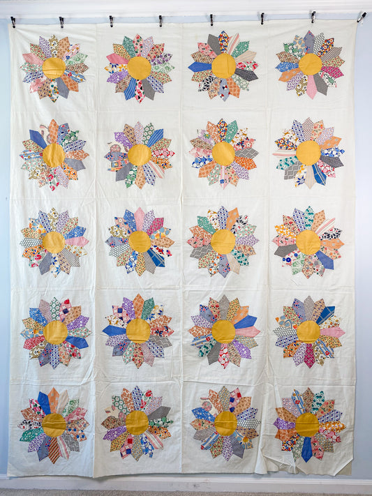 Vintage Dresden Plate Applique Quilt TOP, c1930