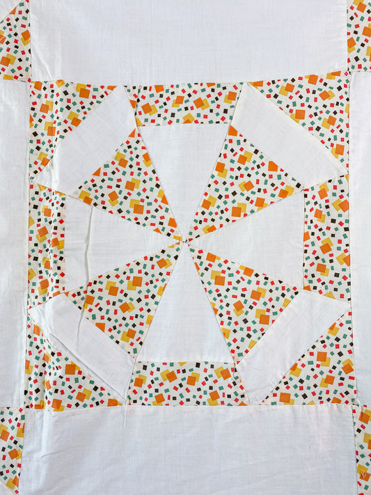 Vintage Spider Web Unfinished Geometric Orange and Yellow Quilt TOP