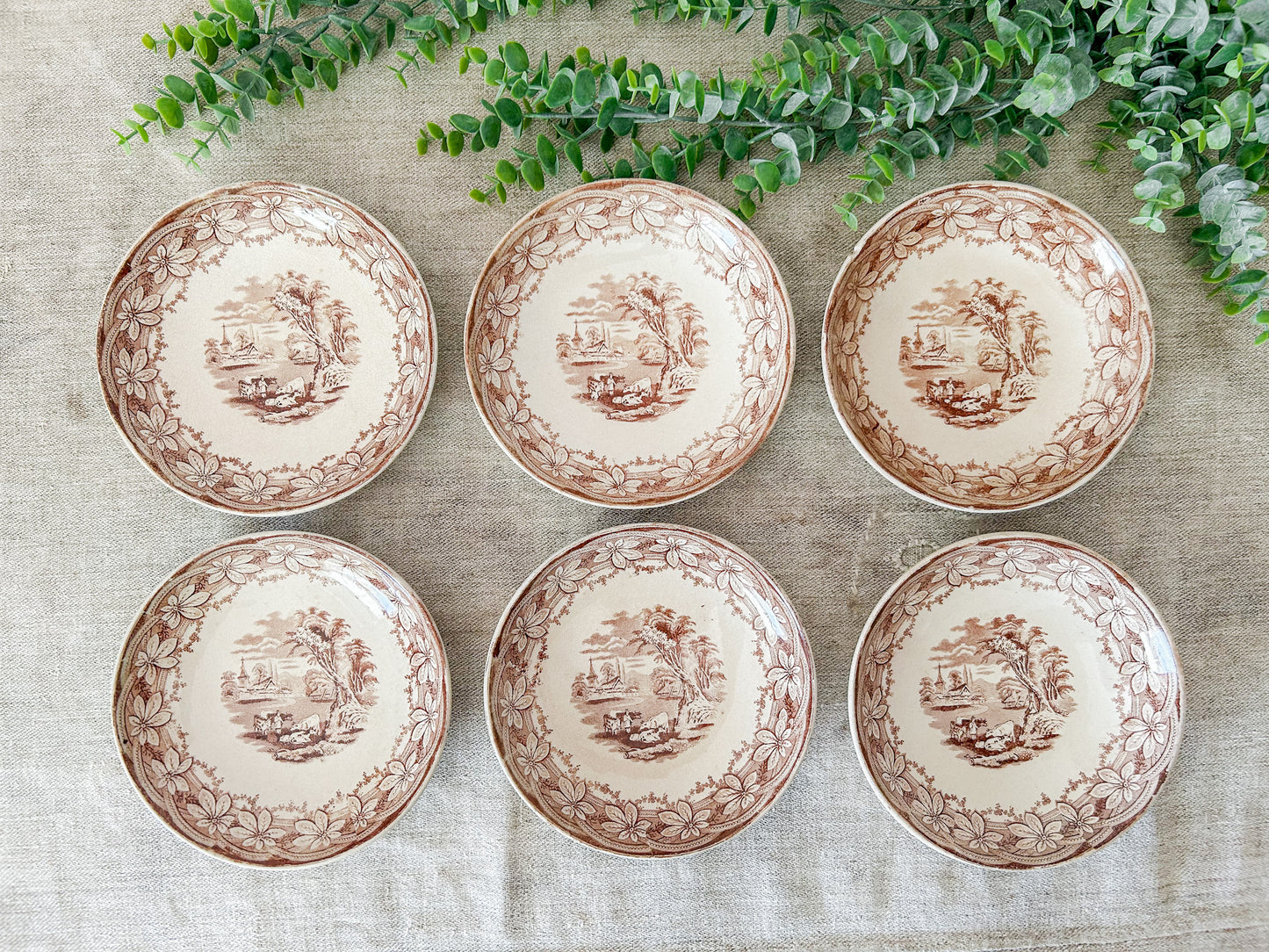 Set of 6 Antique Ironstone 7” Bowls - Chestnut by F & Co