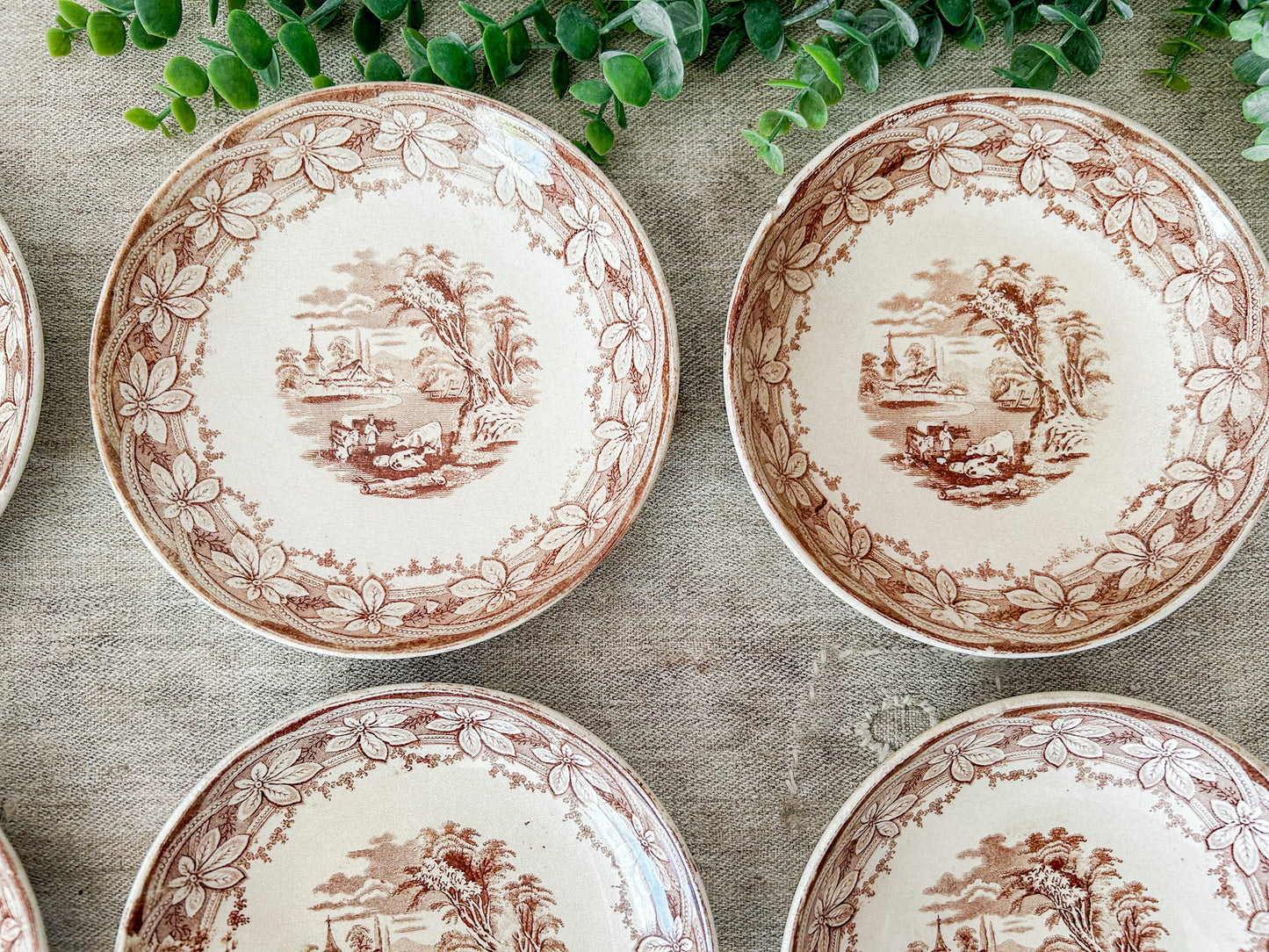Set of 6 Antique Ironstone 7” Bowls - Chestnut by F & Co