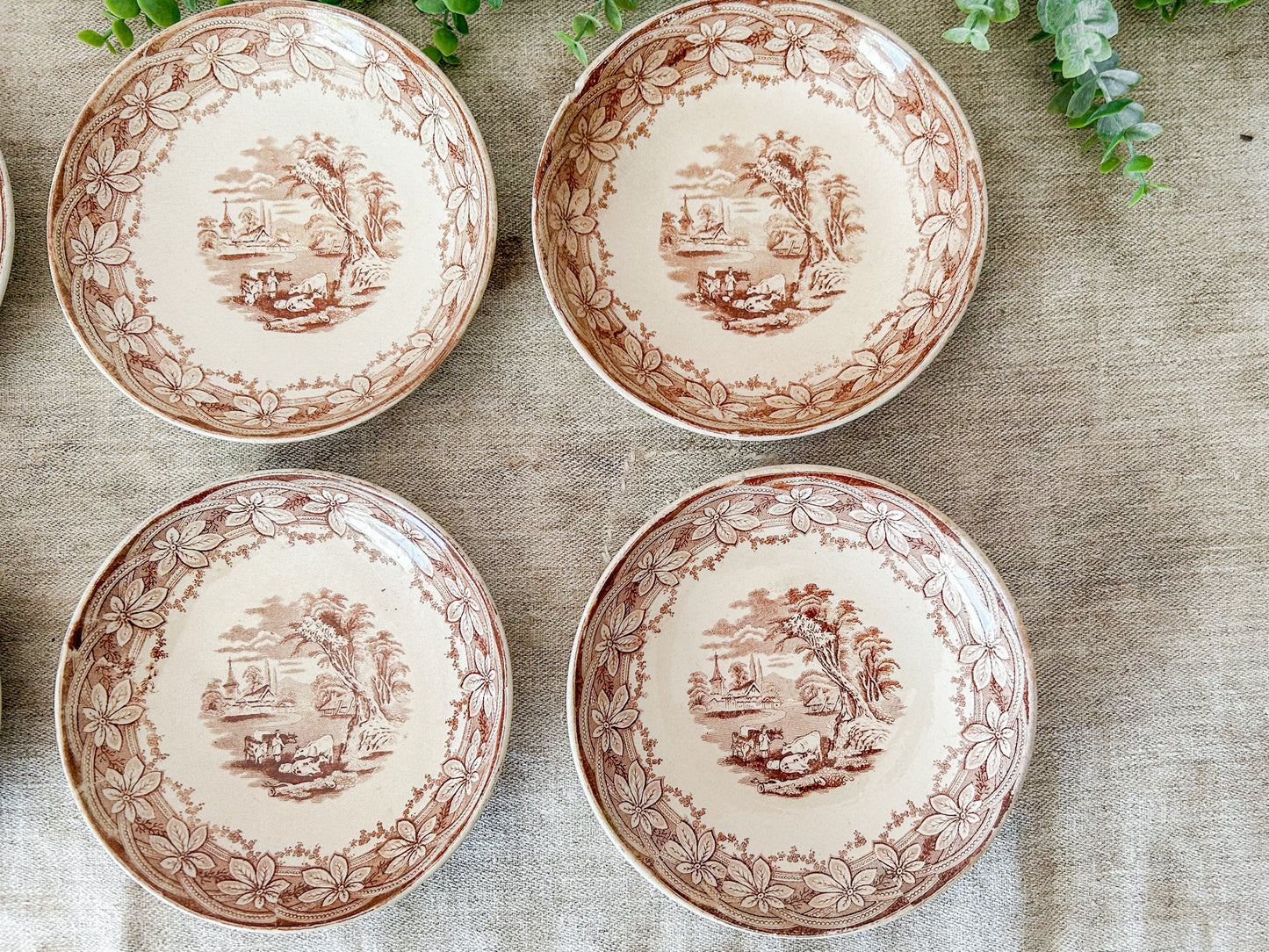 Set of 6 Antique Ironstone 7” Bowls - Chestnut by F & Co