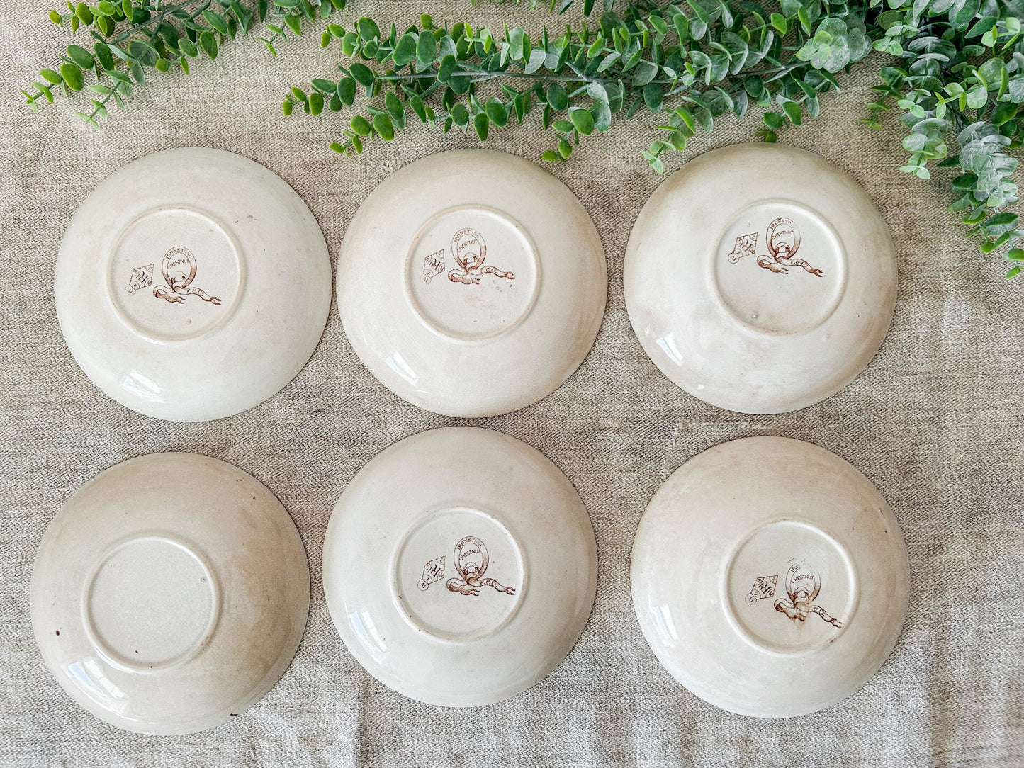 Set of 6 Antique Ironstone 7” Bowls - Chestnut by F & Co