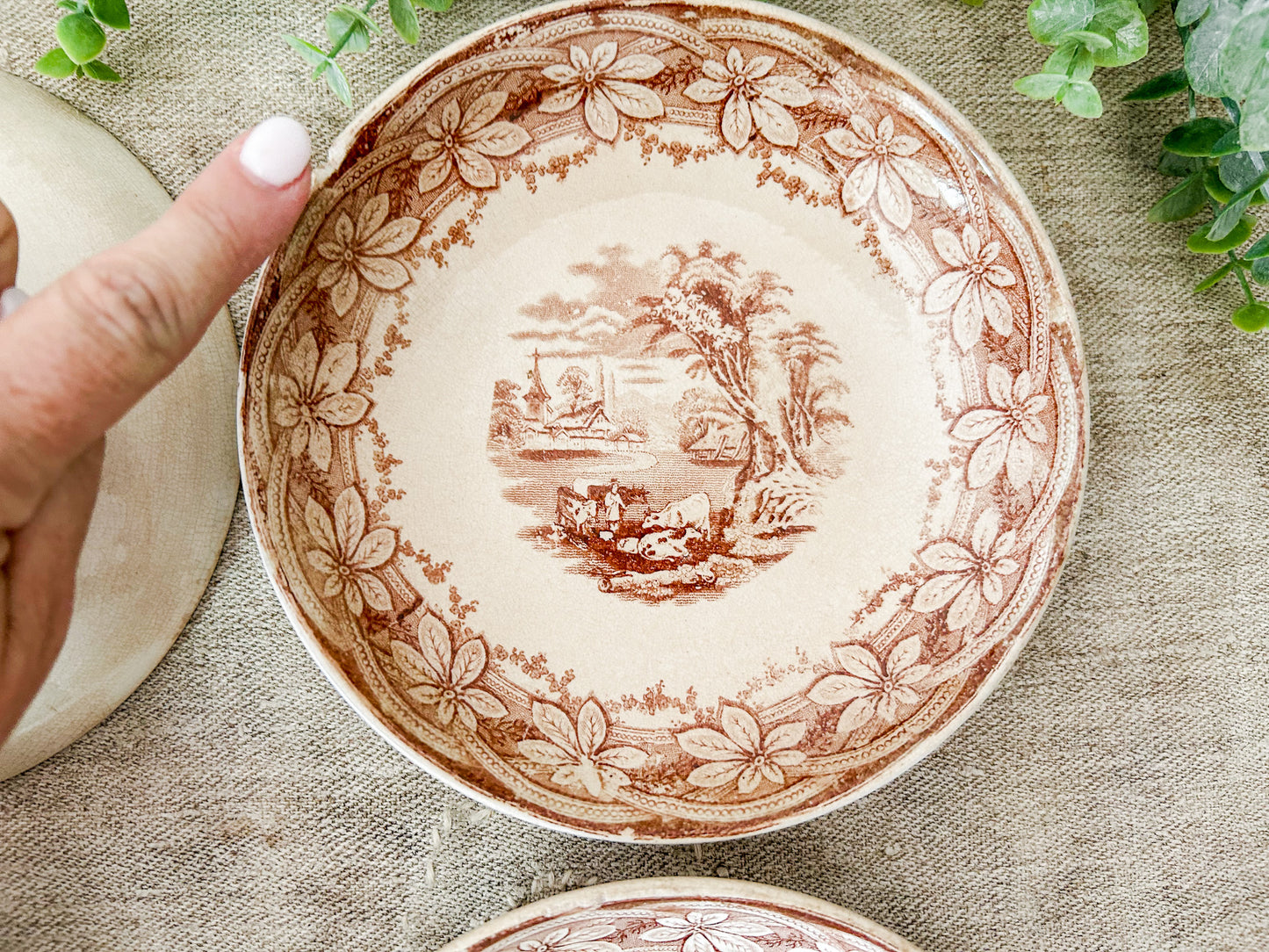 Set of 6 Antique Ironstone 7” Bowls - Chestnut by F & Co
