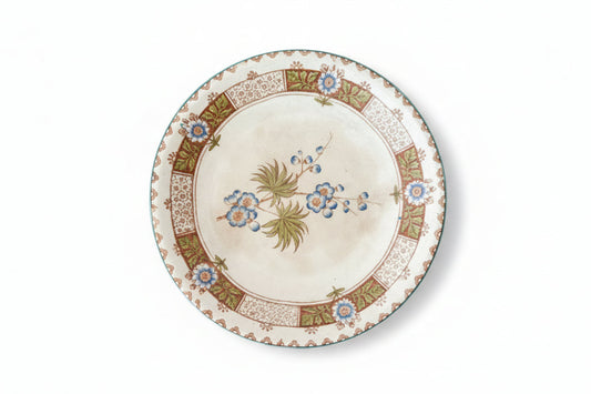 Antique Wedgwood Japonica stained crazed brown blue and green transferware ironstone compote