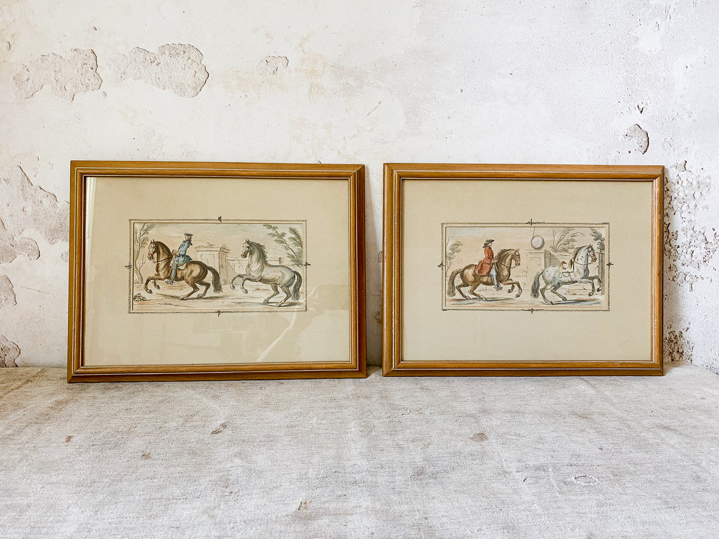 Pair Of Antique Hand Colored Horse Equestrian Engravings