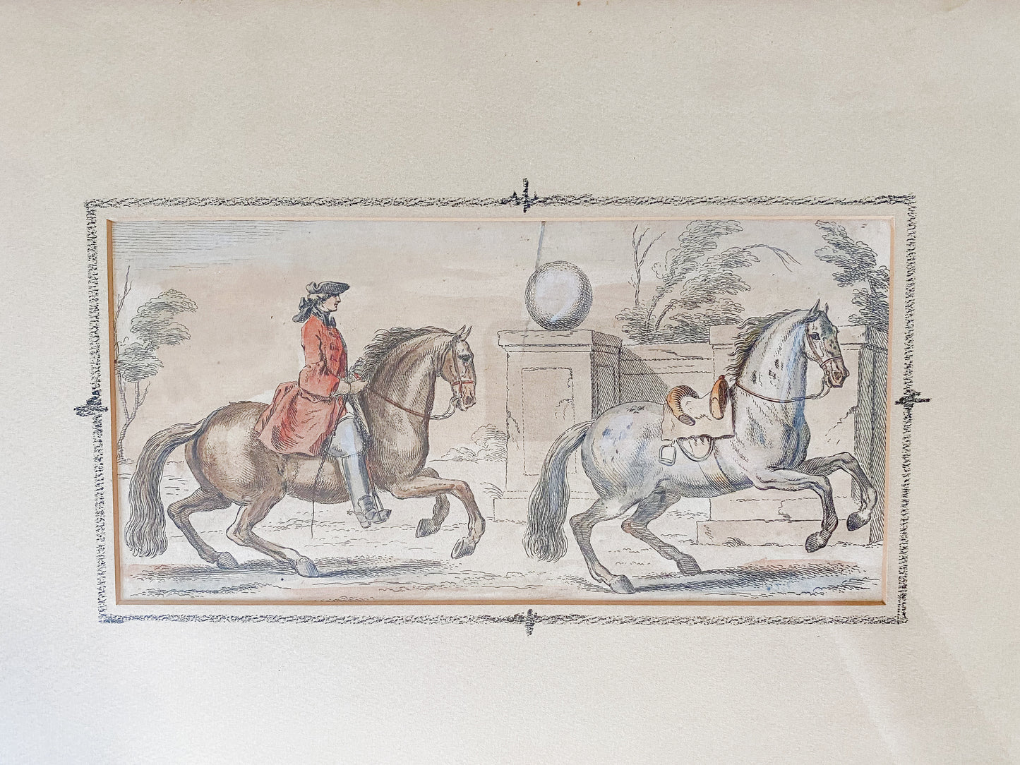 Pair Of Antique Hand Colored Horse Equestrian Engravings