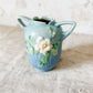 Vintage Roseville Pottery Double Handled Teal Blue White Rose Vase 979-6