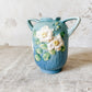 Vintage Roseville Pottery Double Handled Teal Blue White Rose Vase 979-6