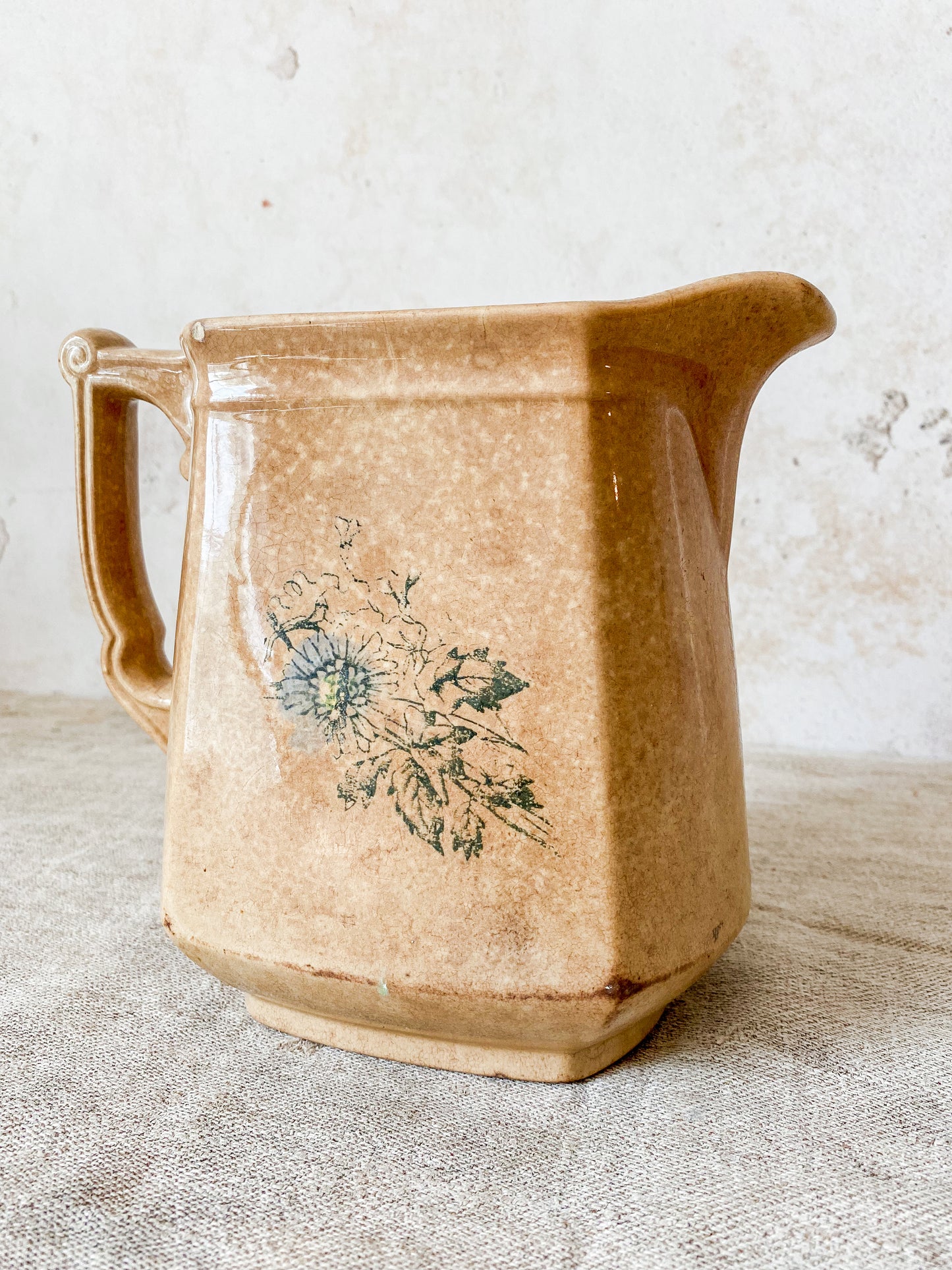 Antique Heavily Stained & Crazed Ironstone Pitcher