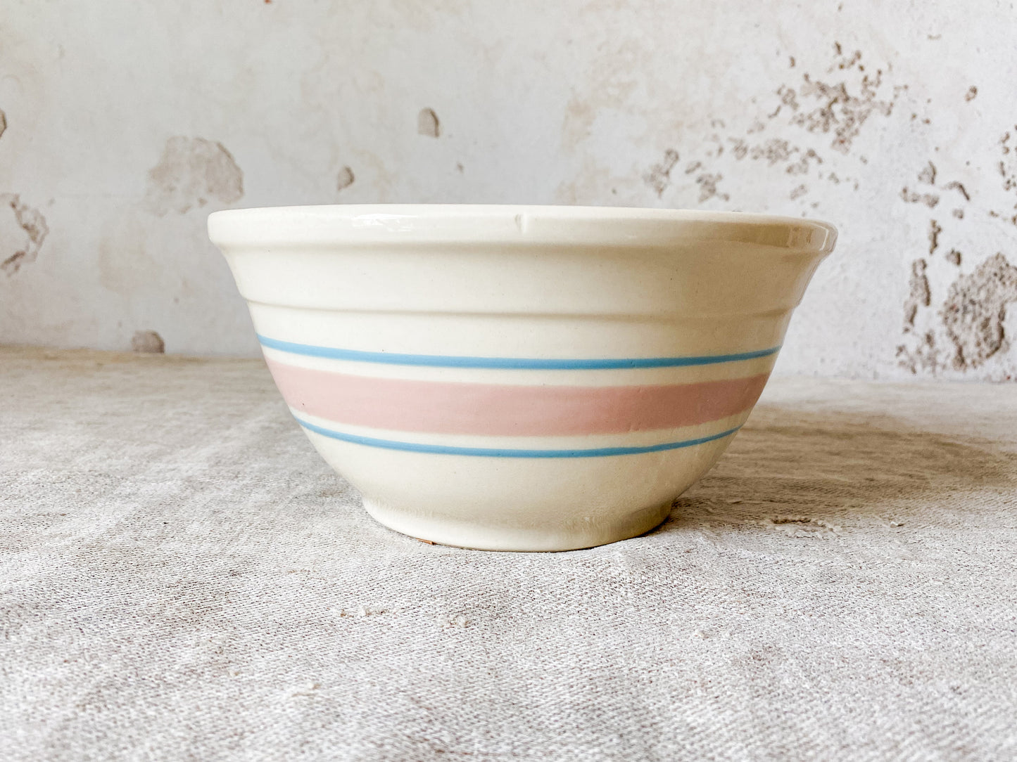 Vintage McCoy Ovenproof Blue & Pink Striped 8” Mixing Bowl