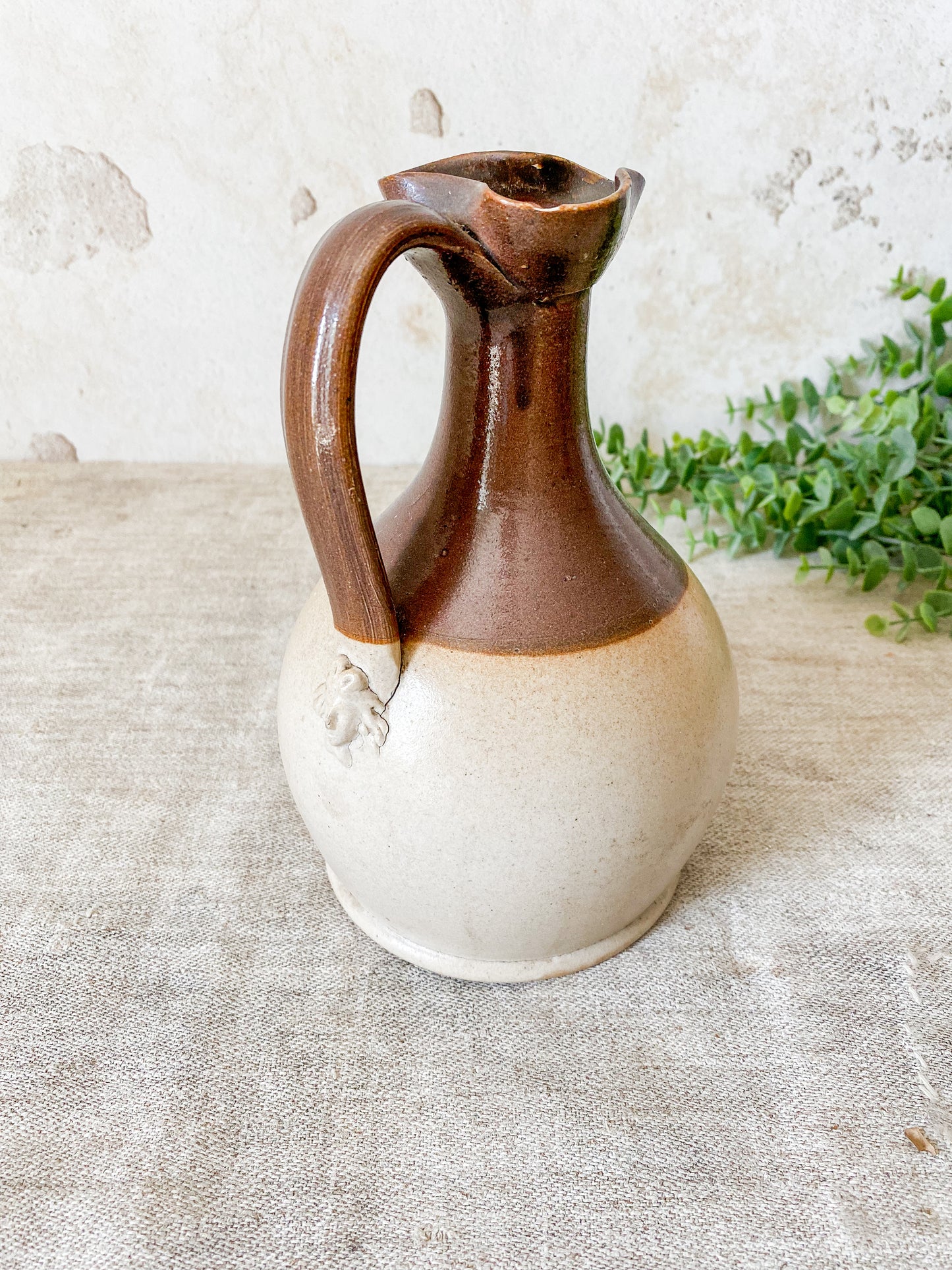Antique English Two Tone Stoneware Flagon Pitcher