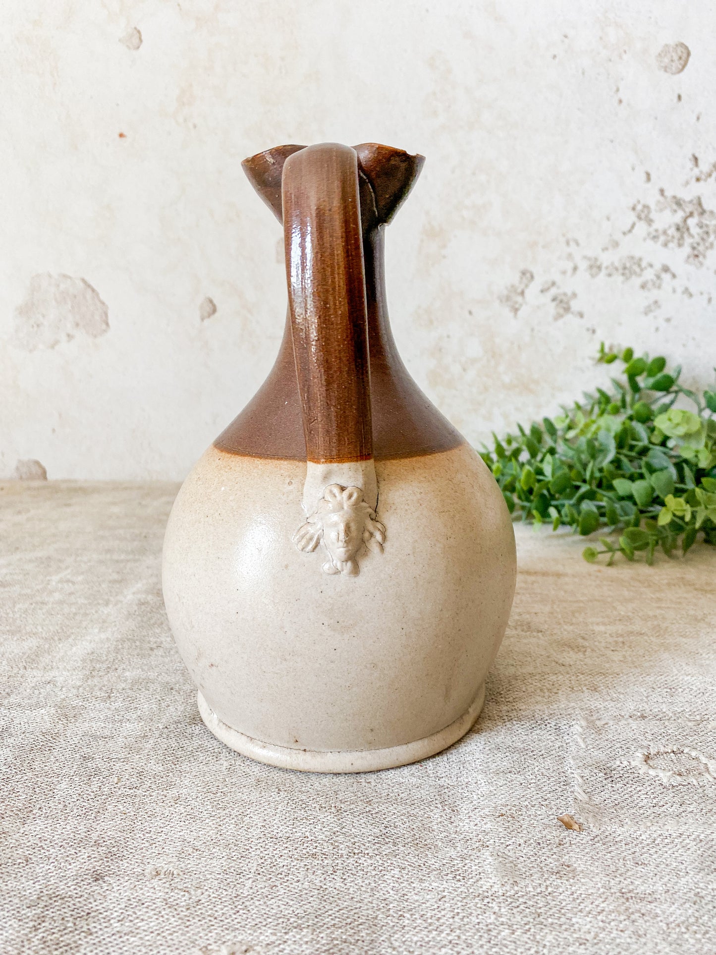 Antique English Two Tone Stoneware Flagon Pitcher