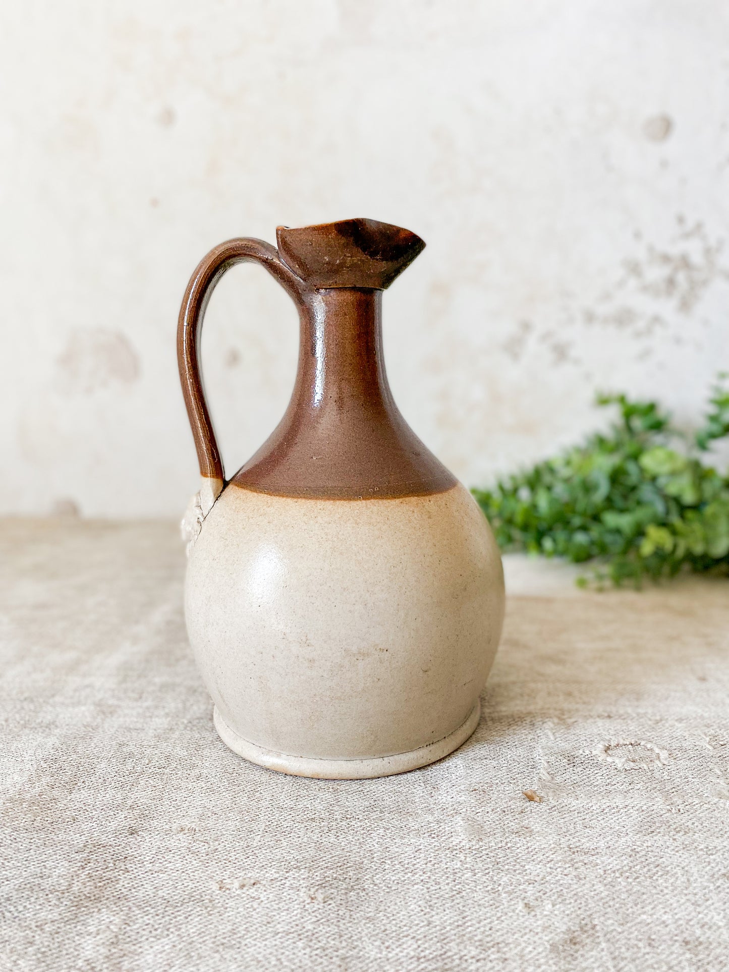 Antique English Two Tone Stoneware Flagon Pitcher