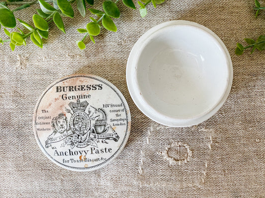 Antique Burgess Genuine Anchovy English Pot & Lid