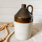 Vintage Two Tone Brown and Cream Large Stoneware Whiskey Jug