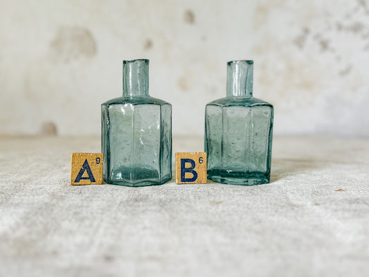CHOICE Antique English Tall Octagonal Glass Inkwells