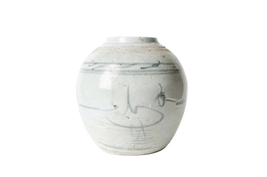 Antique Chinese Stoneware 5" Chinoiserie Ginger Jar
