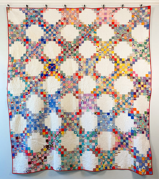 Vintage Scrappy Triple Irish Chain Quilt, c1930