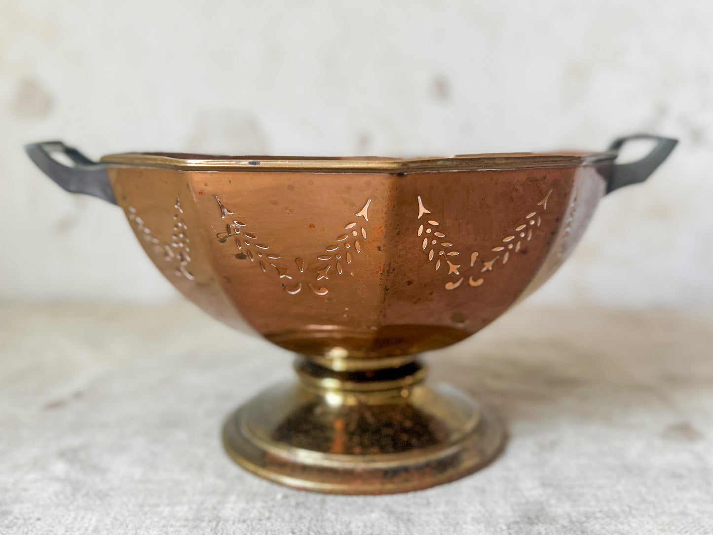 Vintage Sheffield USA Brass Copper Colander