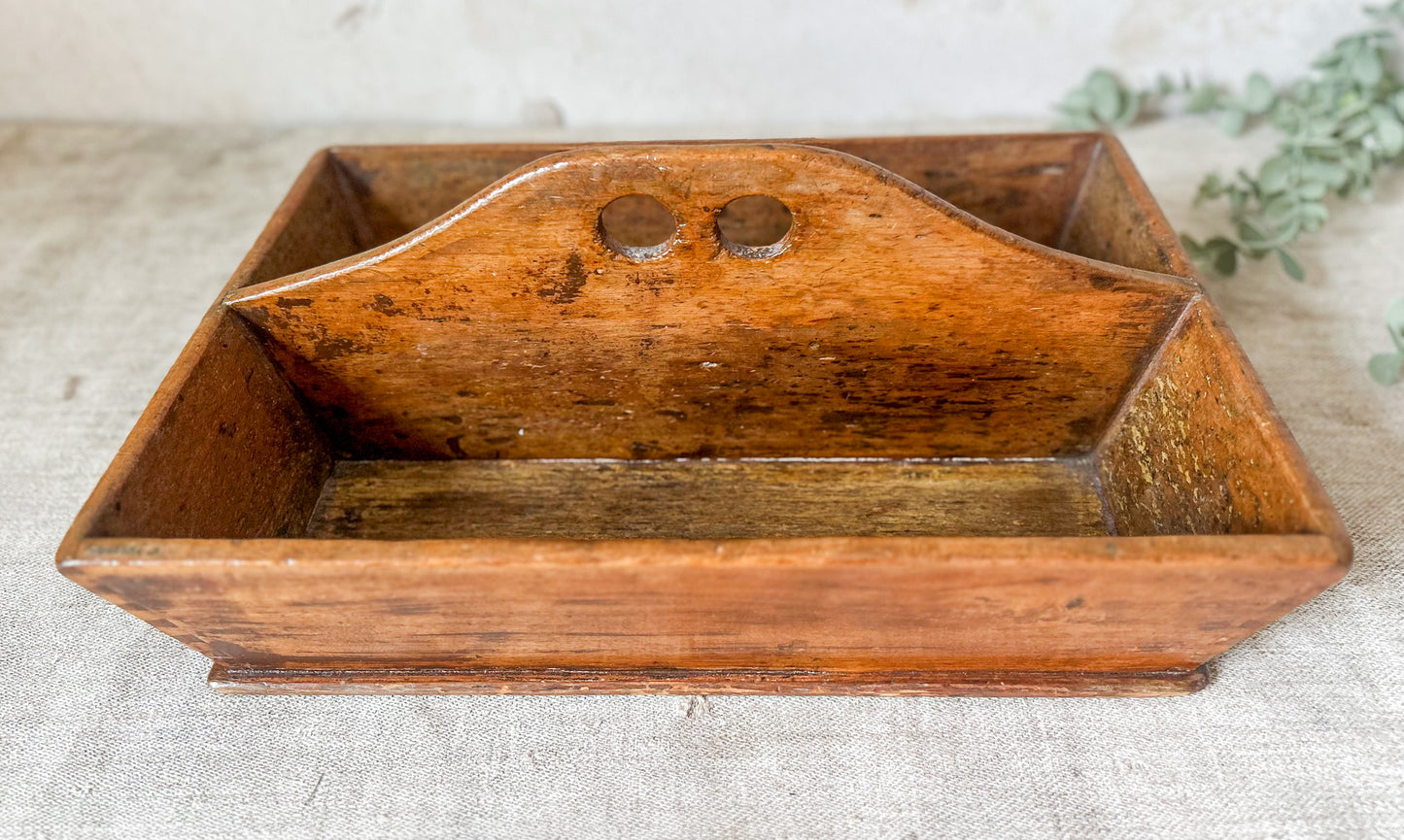 Antique Canted Dove-Tailed Primitive Utensil Caddy