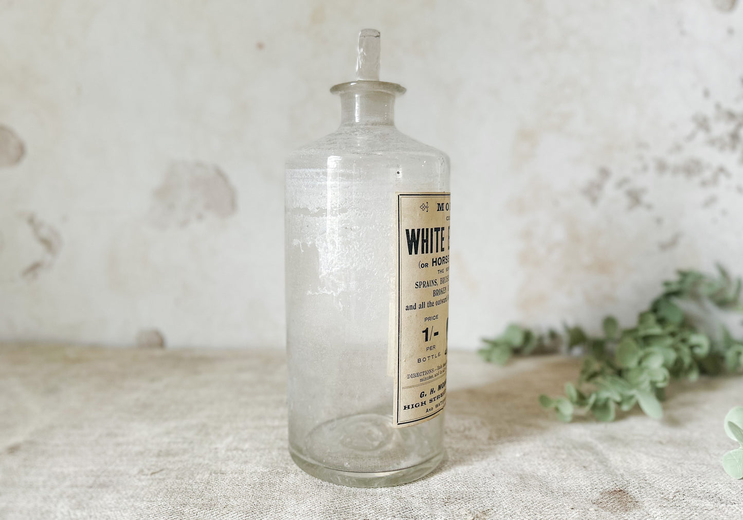 Morgan’s White Embrocation Horse & Cattle Oil Glass Jar with Stopper