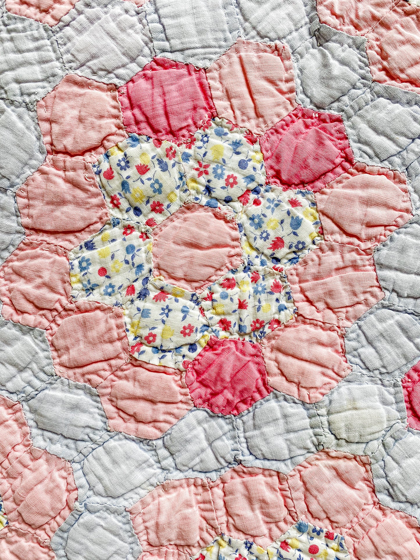 Vintage Grandmother’s Flower Garden Crib Quilt