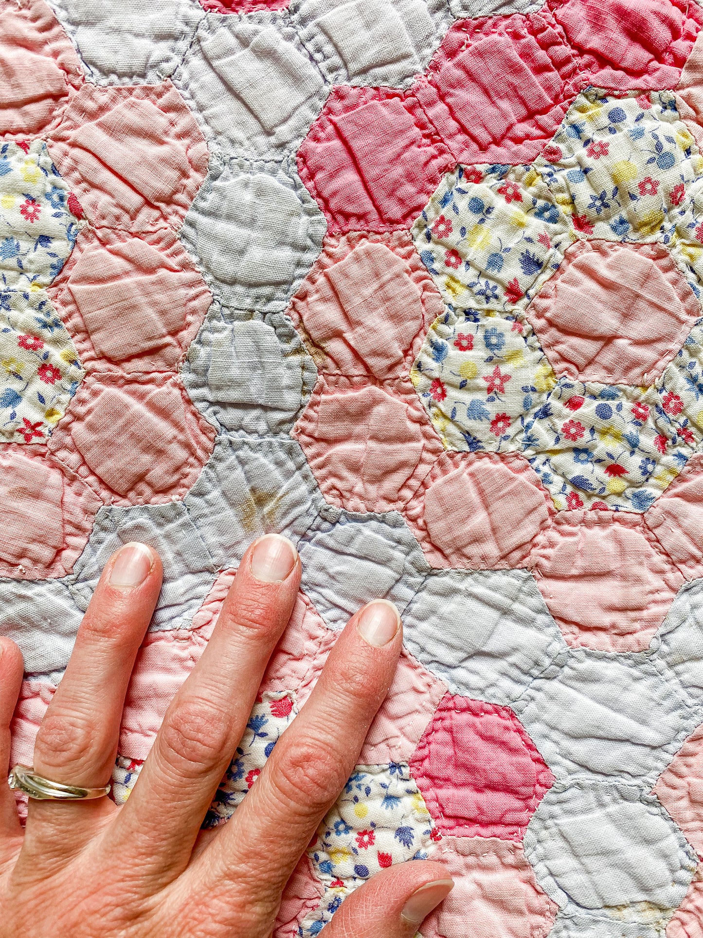 Vintage Grandmother’s Flower Garden Crib Quilt