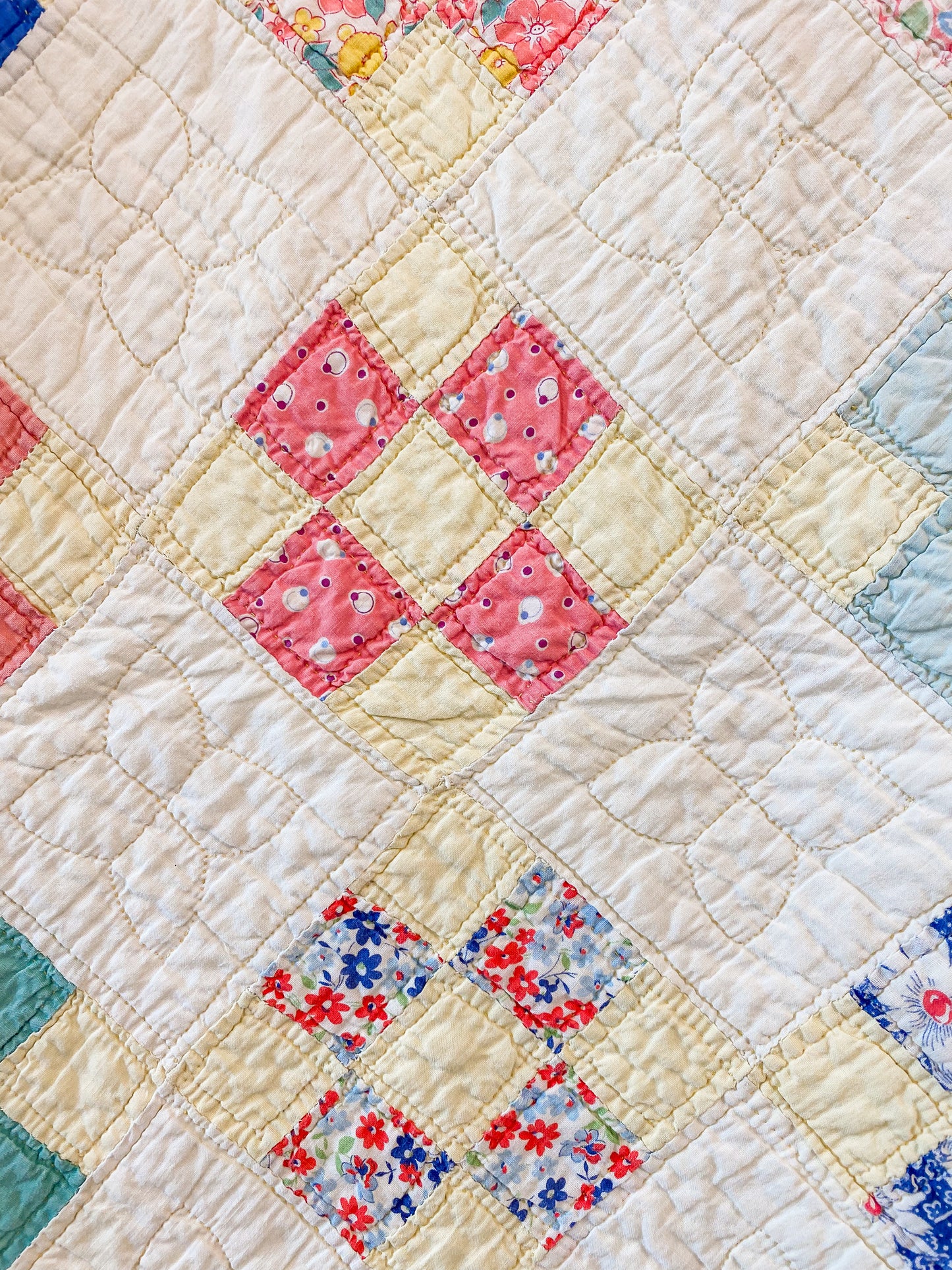 Vintage Yellow Nine Patch on Point Quilt, c1940