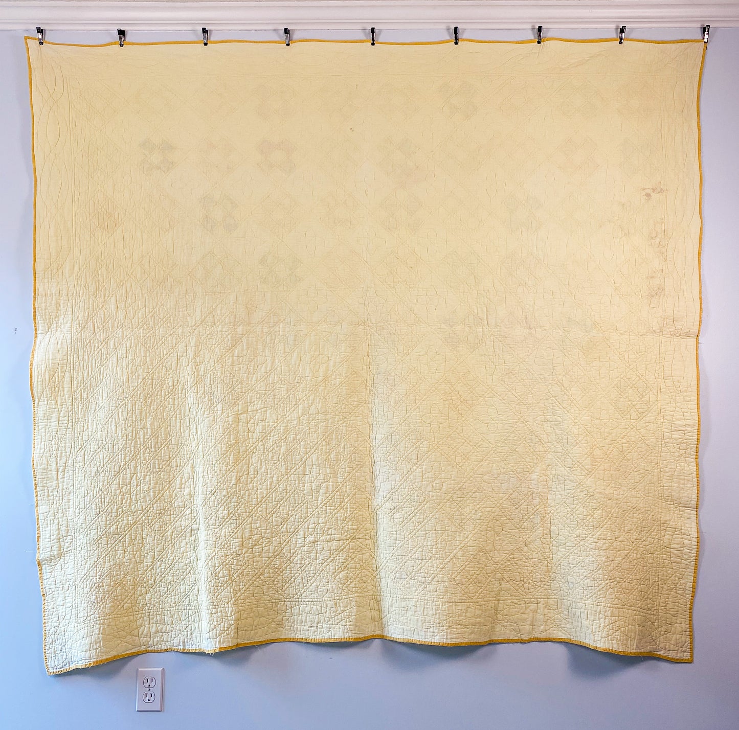 Vintage Yellow Nine Patch on Point Quilt, c1940