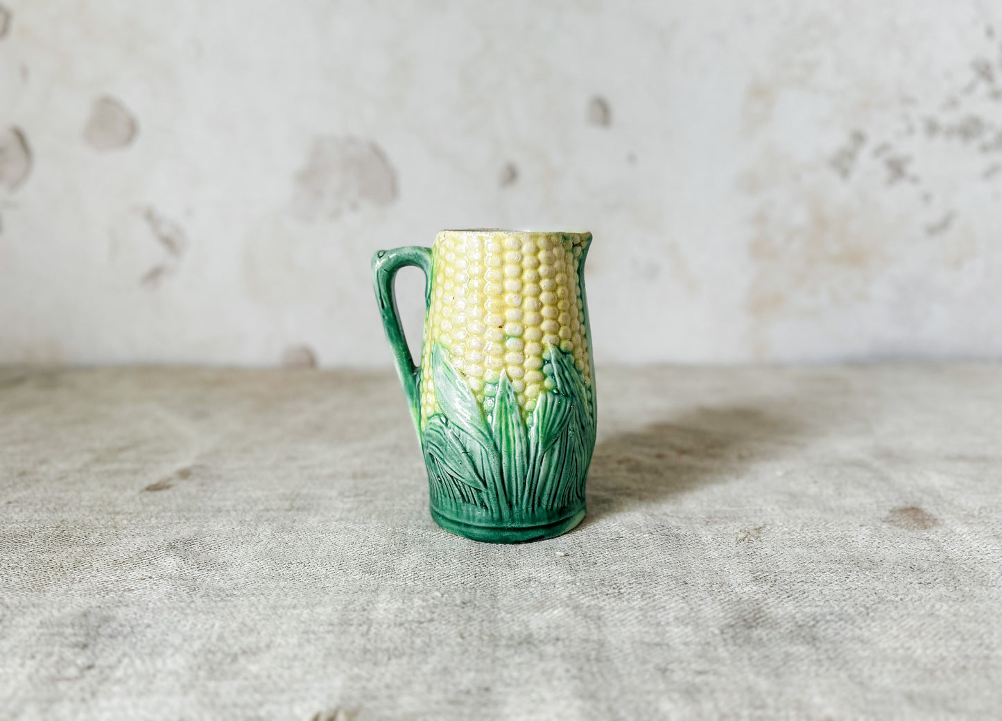 Antique Majolica Corn Creamer Pitcher