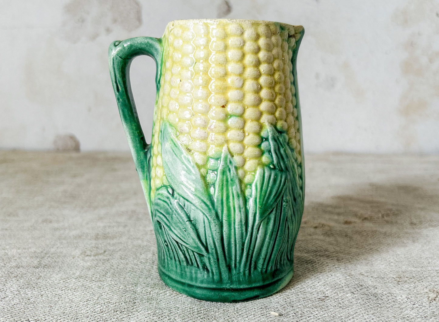 Antique Majolica Corn Creamer Pitcher