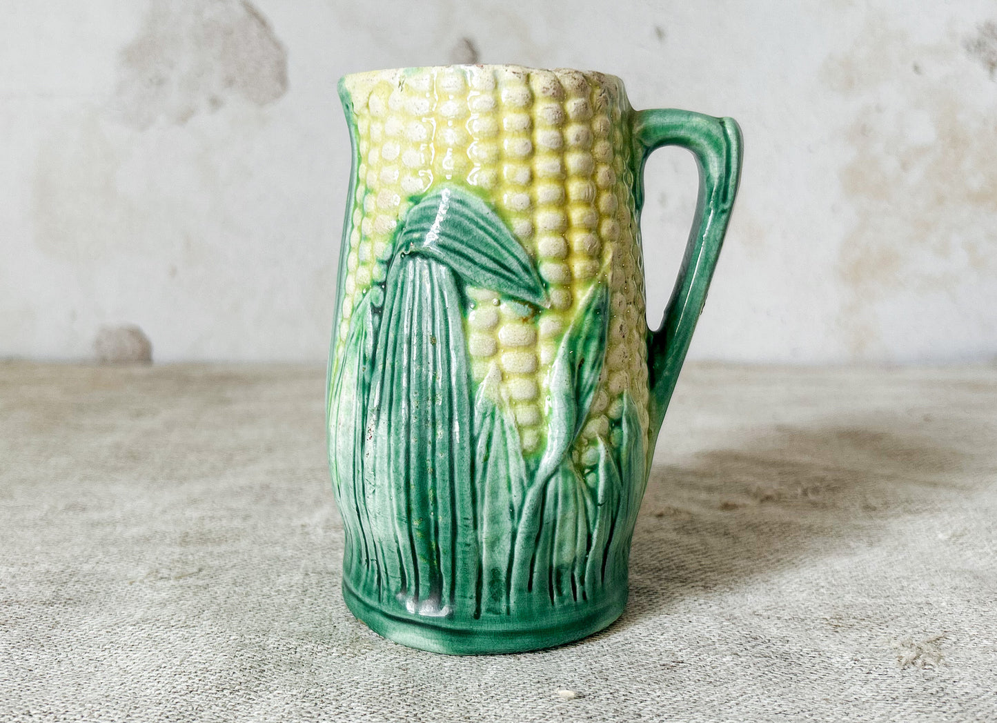 Antique Majolica Corn Creamer Pitcher